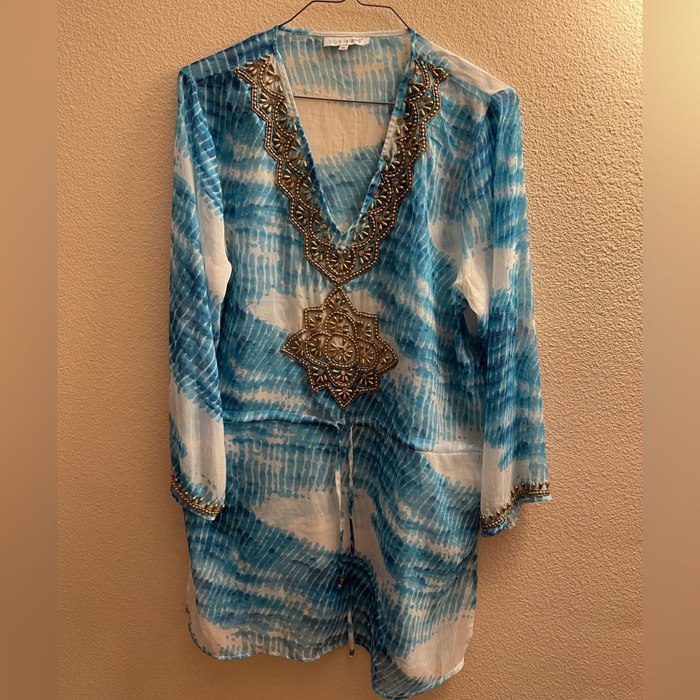 Gorgeous Coverup/ Tops /Dress with Golden Beads Design in front & along neckline - Picture 3 of 4